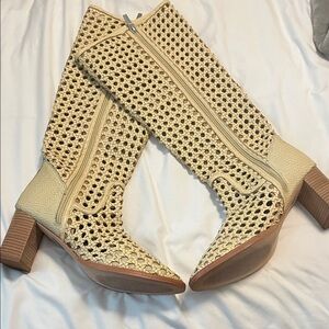 FP Movement by Free People Tan Woodstock Woven Heeled Boots NWOT